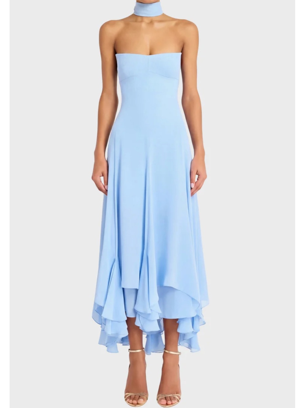 BRAND NEW Amanda Uprichard Strapless Monterey Light Blue Midi Dress with Scarf